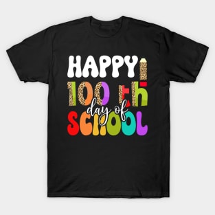 Cute 100th Day Of School 100 Days Leopard Rainbow Boys Girls T-Shirt